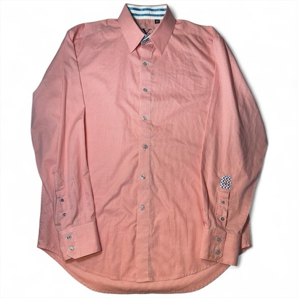 Robert Graham Mens Large Button-Up Shirt Salmon Long Sleeve Flip Cuffs Round Hem - Picture 3 of 9